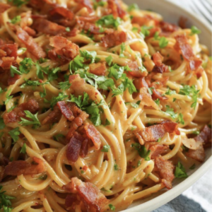 Red spaghetti carbonara